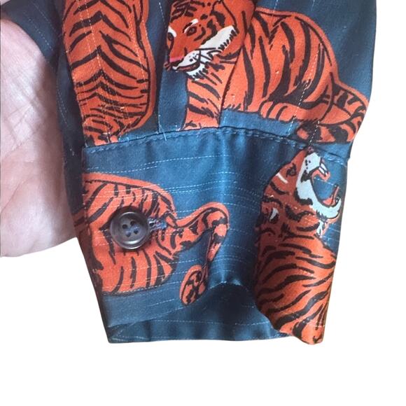 DRESSED IN LALA Tiger Oversized Button-Up Satin Shirt Size Small - Picture 13 of 16